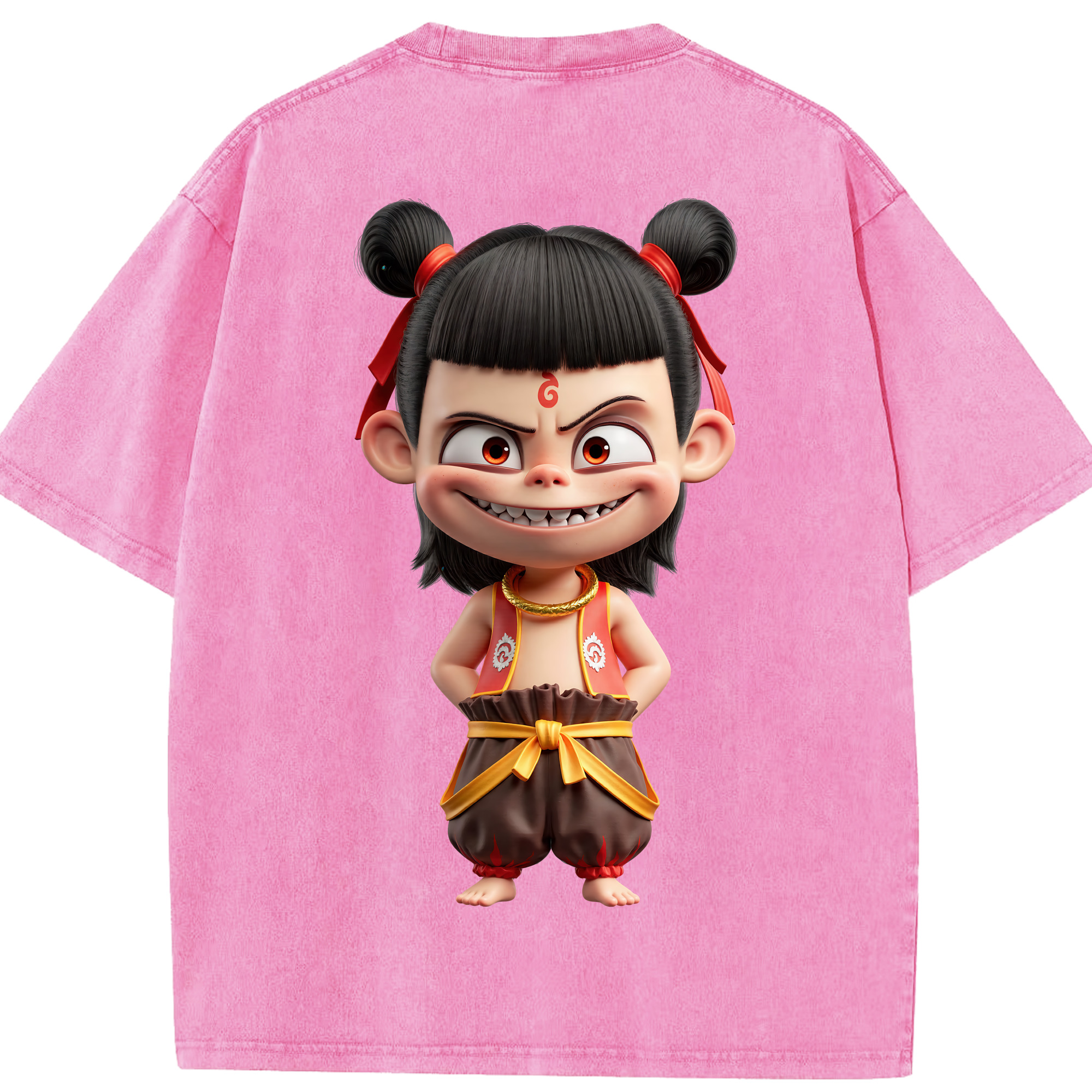 （画像用） Ne Zha 2 ナタ 魔童の大暴れ 綿100% ヴィンテージ風 半袖Tシャツ（背面プリント）